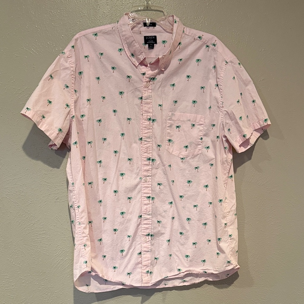 J. Crew Factory Pink Men's Shirt with Palm Tree Pattern